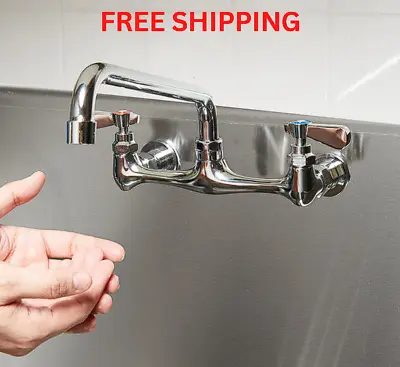 Wall Mount Commercial Sink Faucet 8  Centers 12  Swing Spout 1 2 3 Compartment • $89.28