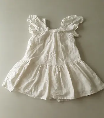 ZARA Girls Floral Embroidered Lined Dress Sz 3-4 Years Ecru White Cream Prairie • $18.90