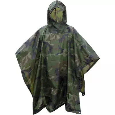 $45 • Buy New Angolan Gi Usgi Style Woodland Camo Ripstop Nylon Waterproof Poncho