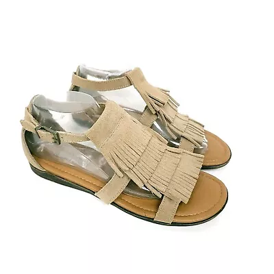 Minnetonka Womens Fringe Sandals Size 8 Tan Suede Flat • $19.99