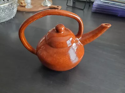 Clay Teapot Vintage Handmade Rust Glaze Signed  • $30