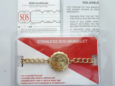  Ladies/mens Sos Bracelet/medical Alert/emergency/gold Stainless Steel Talisman • £25.99