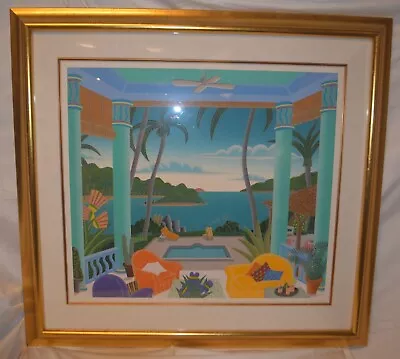 Framed Thomas McKnight Art Mustique Pavillion Steriograph Ocean View -  Signed • $3150