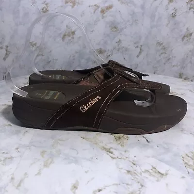 Skechers Tone-Ups Women's Sz 9 Shoes Brown Suede Slides Comfort Walking Sandals • $22