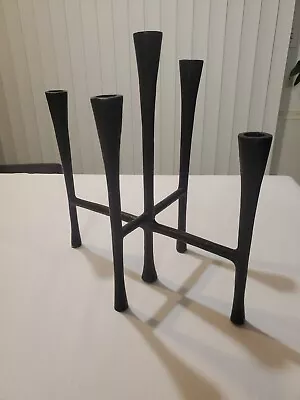 Brutalist Wrought Iron 5-Taper Candle Holder Candelabra Centerpiece VTG MCM • $48.95