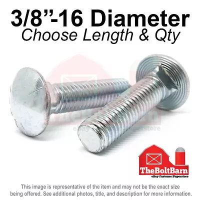 3/8 -16 Grade 5 Full Thread Round Head Carriage Bolts Zinc (Pick Length & Qty) • $9.41