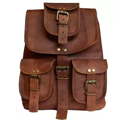 Unisex Leather Backpack Vintage College Bag Handmade Travel Medium Rucksack Bags • $43.50