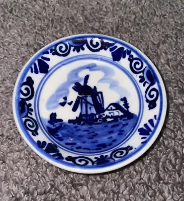 Delft Blue Vintage Handpainted 2 3/8” Miniature Plate Windmill EUC • $9.99