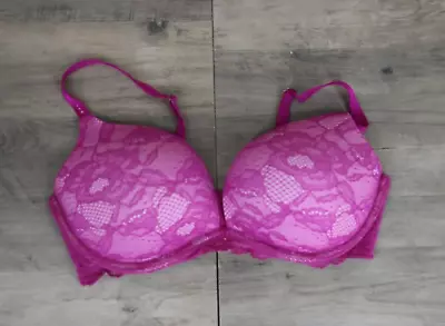 Victorias Secret Biofit Push Up Padded Underwire Floral Lace Bra Size 36DD Pink • $22.49