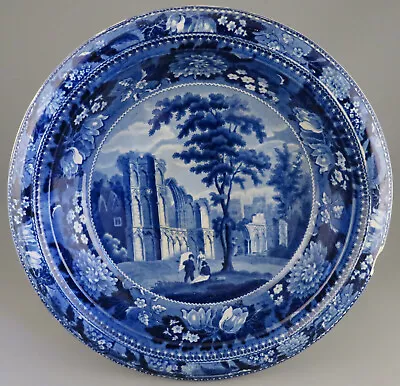 £55 • Buy Antique Pottery Pearlware Blue Transfer Adams Bluebell Border Dish 1825