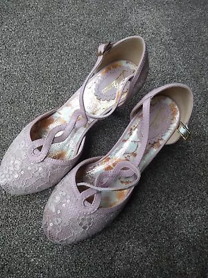 Joe Brown Dusky Pink Lace And Sequin T Bar Shoes Size 4 • £5