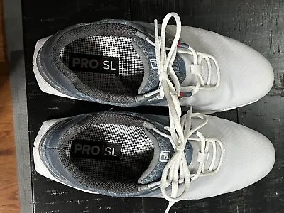 Pre Owned Men's FootJoy Pro/SL Sport Golf Shoes 53853 White / Light Grey-10 XW • $55