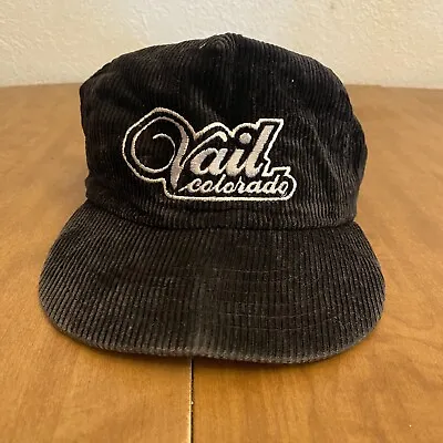 $15 • Buy Vintage Vail Ski Resort Colorado Black Corduroy Strapback Baseball Hat Cap