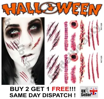 Halloween Zombie Scars Tattoos Fake Blood Stiches Scar Wound Make-Up Kit UK • £2.49