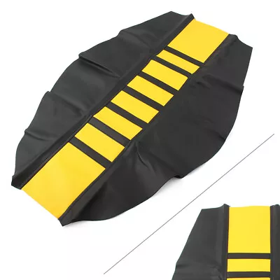 Yellow Motor Gripper Soft Seat Cover Rib Skin Rubber For Dirt Pit Bike Universal • $20.49