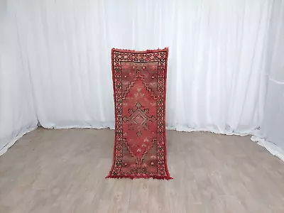 Old Small Moroccan Handmade Berber Vintage Rug Red Kilim Wool Runner Rug 2.1x5.2 • $600.06