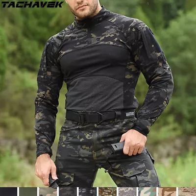 US Army Men's Tactical Combat Shirt Long Sleeve Military Pullover Camo T-Shirts • $32.99