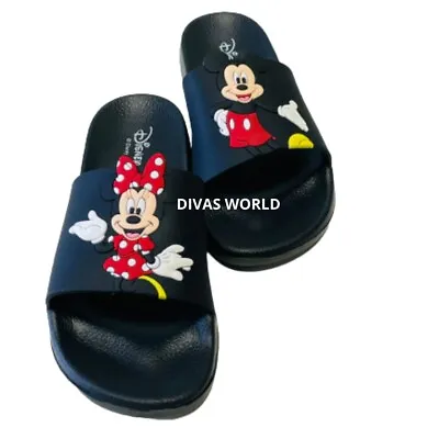 £17.73 • Buy Disney Mickey & Minnie Mouse Slipper Women's Black Beach Pool Slider Sandals New