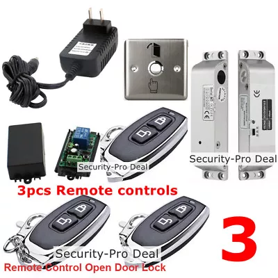 Door Access Control Kit+Electric Drop Bolt Lock+ 3PCS Remote Controls+Metal Exit • £58.74