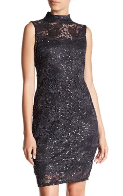 Marina Embellished Lace Dress Gunmetal 6P NWT $109 • $34