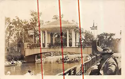 BELLE ISLE DETROIT Michigan Postcard RPPC Bridge Boat Parade Pavilion Flags • $24.99