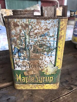 Vtg Maple Syrup Can New York Old Time 1/2 Gallon Tin Rustic Distressed • $15.99