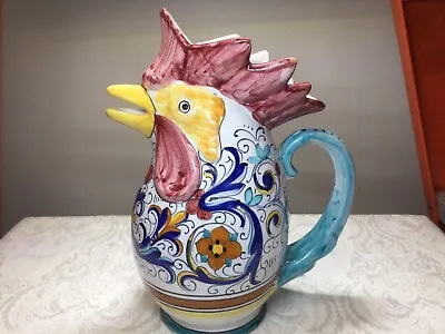 Pottery Majolica Rooster Pitcher Handmade  Sicily Italy Marked CATANIA 10.25” • $129.99