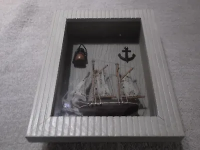 White Picture Frame With Sailors Boat & Anchor & Lantern Vintage Unique • $21
