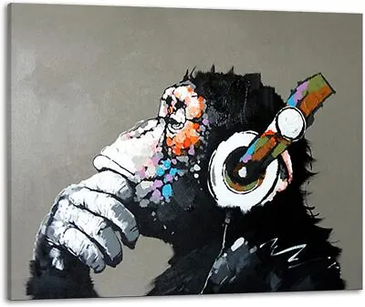 Art Music Monkey With Headphone Oil Paintings Hand Painted On Canvas Wall Art • $89.99