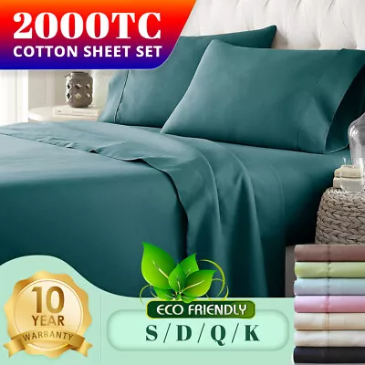 $34.40 • Buy 2000TC Egyptian Cotton Bed Sheet Set Single/Double/Queen/King Sheets Ultra Soft