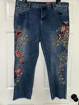 V Cristina Embroidered Crop Jeans-Stretch-Raw Hem-Sz 16 • $25