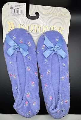 Isotoner Women's Embroidered Terry Ballerina Slippers Large (8-9) Perwinkle Blue • $16