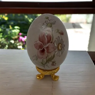 Alabaster Hand Painted Stone Easter Egg Flowers Floral Purple Spring • $10.49