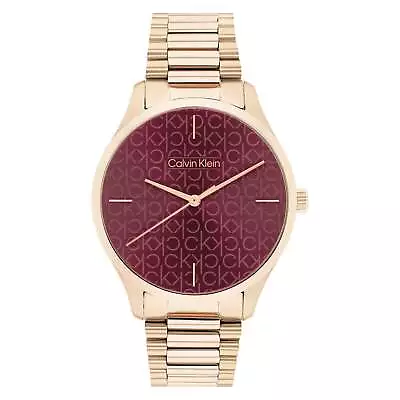 Calvin Klein Carnation Gold Steel Burgundy Dial Unisex Watch - 25200169 • $261