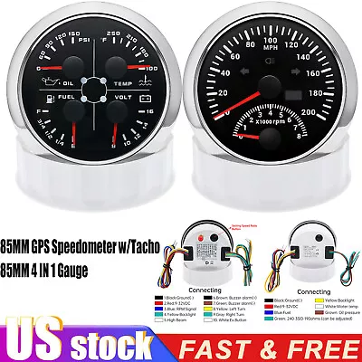85MM GPS Speedometer 200MPH W/Tacho&85mm 4 IN 1 Multifunction Gauge For Boat Car • $85.89