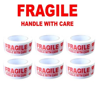 6 X Fragile Packaging Parcel Packing Strong Tape 48mm X 68m Box Sealing Rolls • £8.45