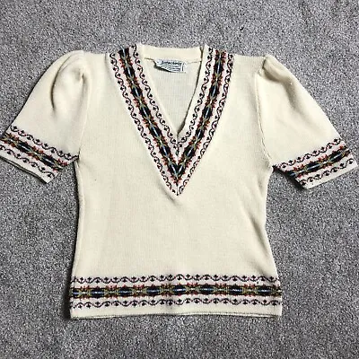 Justin Charles Sweater Vintage Short Sleeves Pullover Jumper Puff Sleeves Sz XS • $39.98