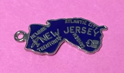 Vintage Sterling Silver NEW JERSEY State Pendent Blue Enamel Charm Atlantic City • $25