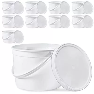 1 Gallon Food Safe Freezer Safe Round Plastic Bucket With Lids - White - 10 Pack • $56.38