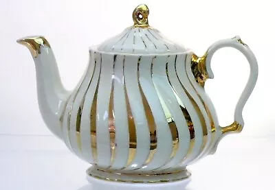  Sadler Vintage England Porcelain Teapot  Cream  With Gold Swirls • £33.99