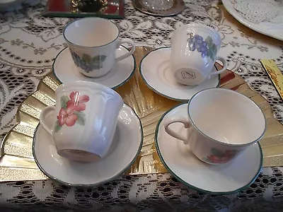Noritake Epoch Market Day Peaches Berries 4 Sets Tea Coffee Cups Saucers NOS • $19.99