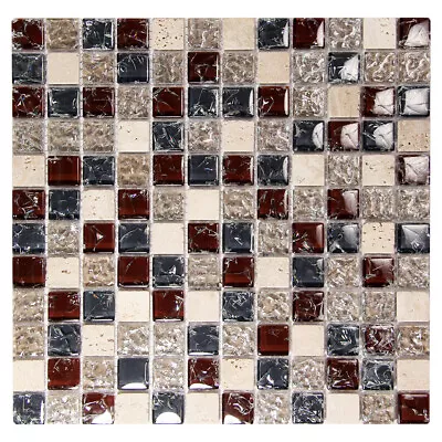 Mosaic Glass Tile Electra Square Kitchen Bathroom Wall Backsplash Burgundy • $4.40