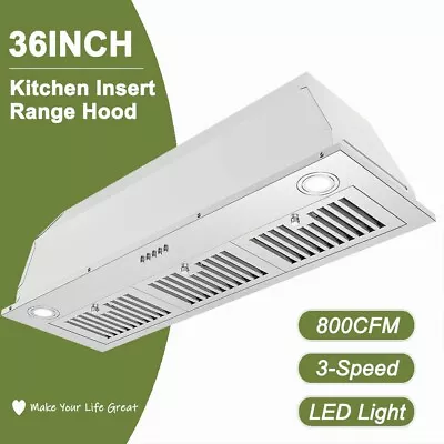 36 Inch Built-In/Insert Range Hood 800CFM Kitchen Vent Ducted/Ductless LEDs New • $142.99