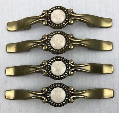 Vintage Amerock Drawer Handle Pulls Speckled Ceramic Antique Brass Set Of 4 • $23.99