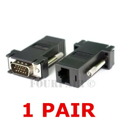 1 Pair (2 Pcs) VGA SVGA To RJ45 Video Extender Adapters HD15 To CAT5e CAT6 100' • $7.95