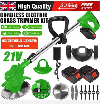 21V Cordless Electric Strimmer Grass Trimmer Weed Cutter Garden Edger +2 Battery • £33.95