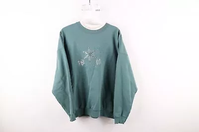 Vtg 90s Streetwear Womens Large Distressed Christmas Snowflake Sweatshirt USA • $31.45