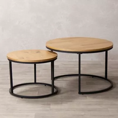 Wooden Coffee Table Set Of Two Round Coffee Tables Light Oak Nesting Tables • £185