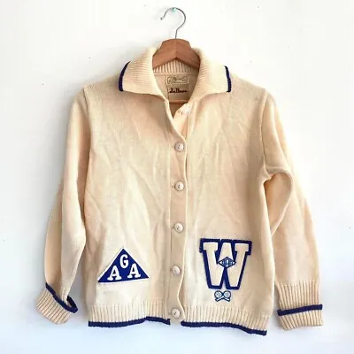 N. L. Whiting Co. Vintage Wool Cream Blue Varsity Sweater Size Small • $88