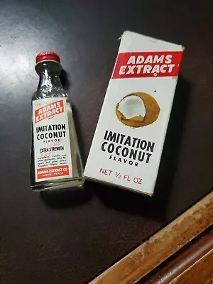 Vintage NOS Full 1960s Austin Tx Adams Extract Box &  Btl Coconut Extract  • $8.99